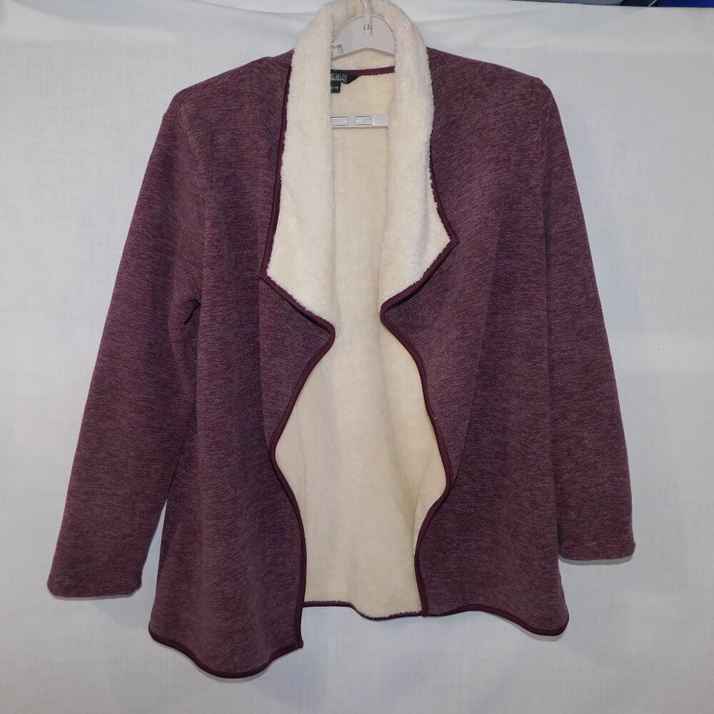 Nicole Miller Sherpa Lined Fleece Open Cardigan Purple Burgundy Womens XL